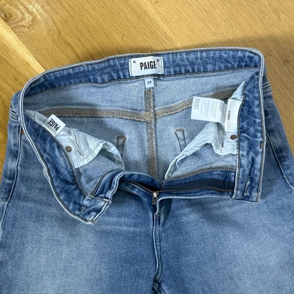 PAIGE Jeans Cindy High Rise Straight Leg Distressed Raw Hem Medium Wash size 29 - Picture 7 of 9
